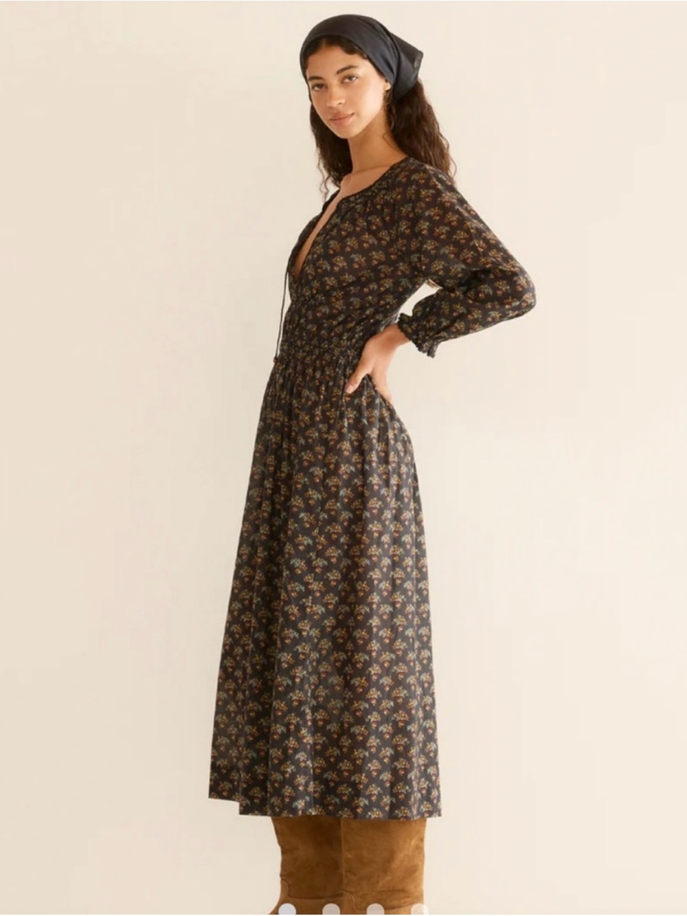 DOEN Delfina Dress DELPHINIUM FLORAL MIDI Prairie Dress Organic Cotton Small NWT